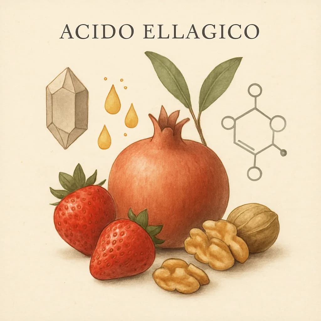 Illustrazione editoriale di Acido Ellagico, categoria antiossidante