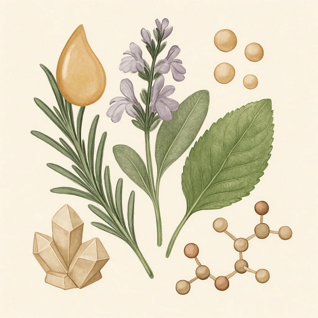 Illustrazione editoriale di Acido Rosmarinico, categoria antiossidante