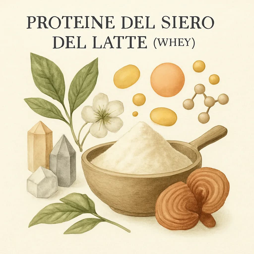Illustrazione editoriale di Proteine del Siero del Latte (Whey), categoria integratore sportivo