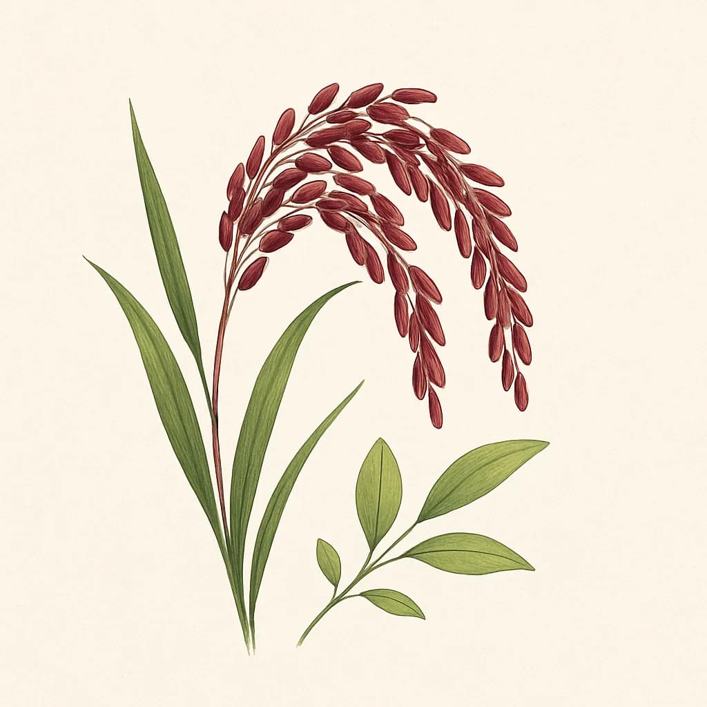 Illustrazione editoriale di Riso Rosso Fermentato, categoria botanico