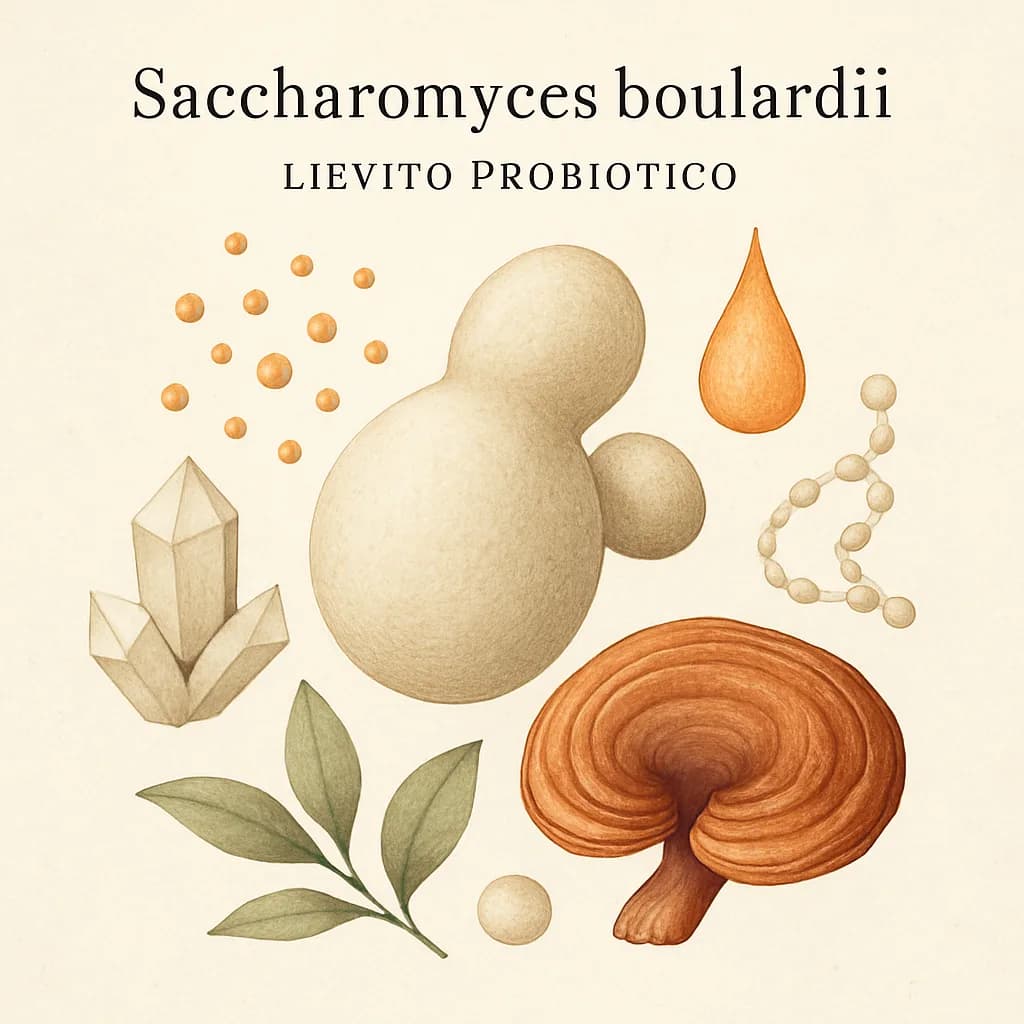 Illustrazione editoriale di Saccharomyces boulardii, categoria probiotico