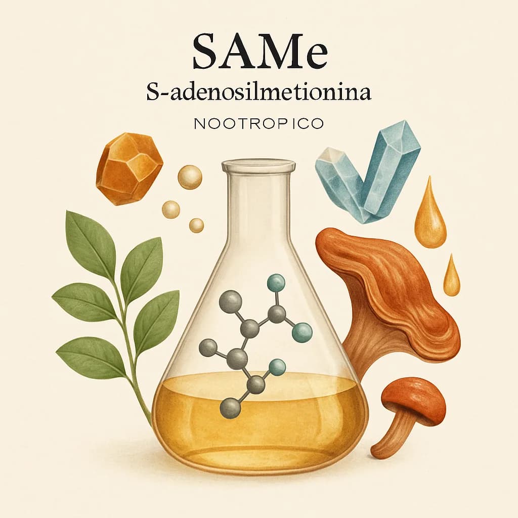 Illustrazione editoriale di SAMe (S-adenosilmetionina), categoria nootropico