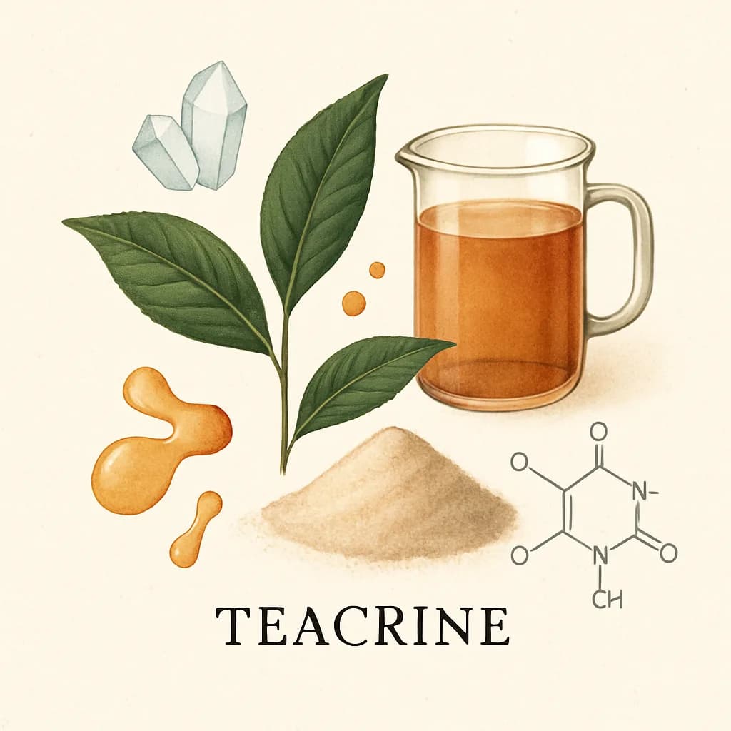 Illustrazione editoriale di Teacrina (Theacrine), categoria integratore sportivo