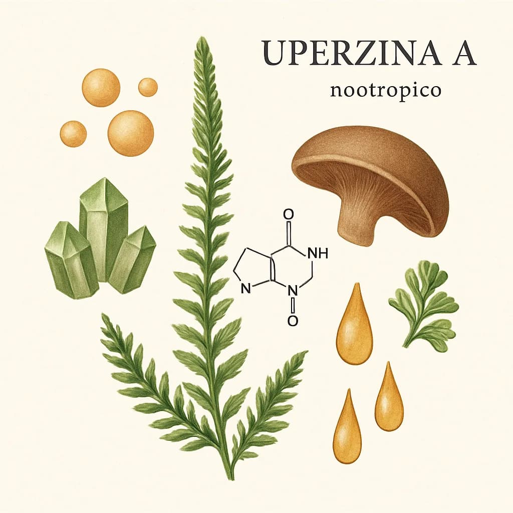 Illustrazione editoriale di Uperazina A (Huperzine A), categoria nootropico