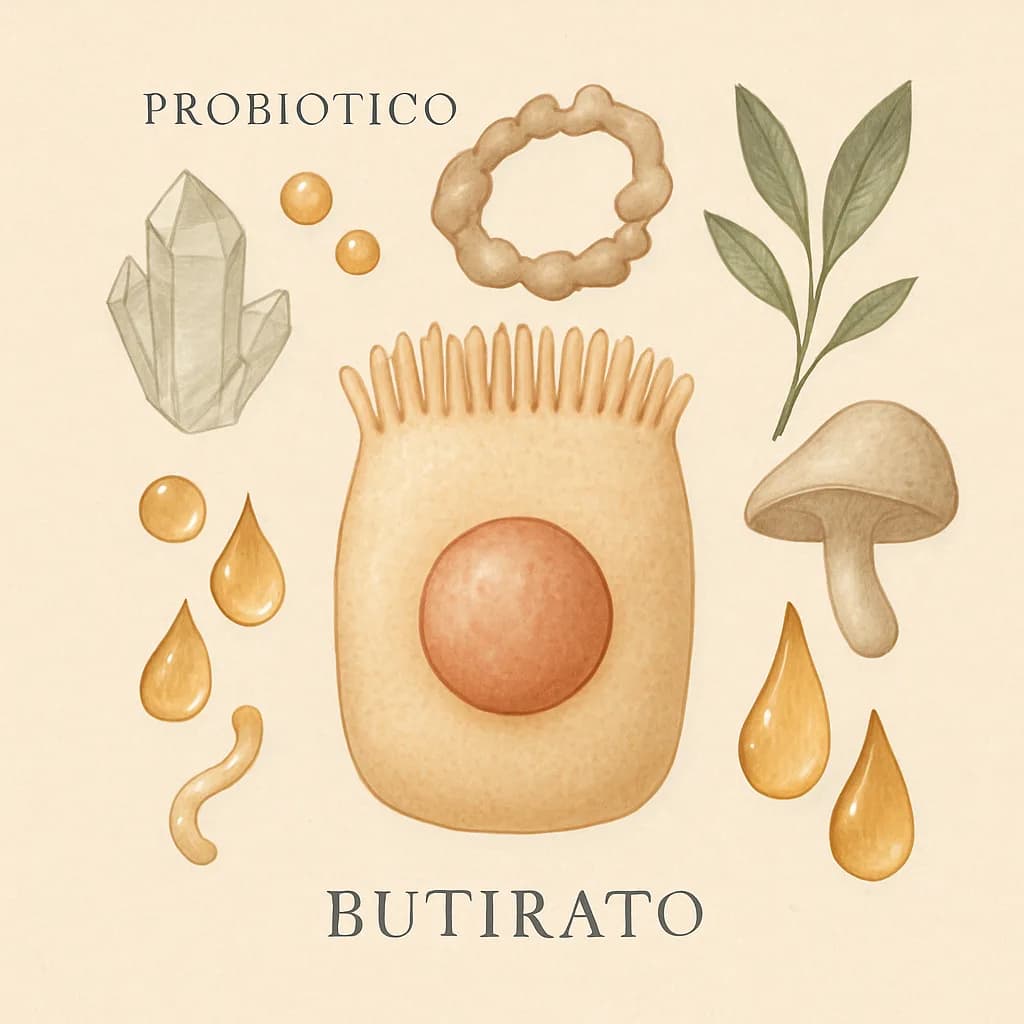 Illustrazione editoriale di Butirrato (Butyrate), categoria probiotico