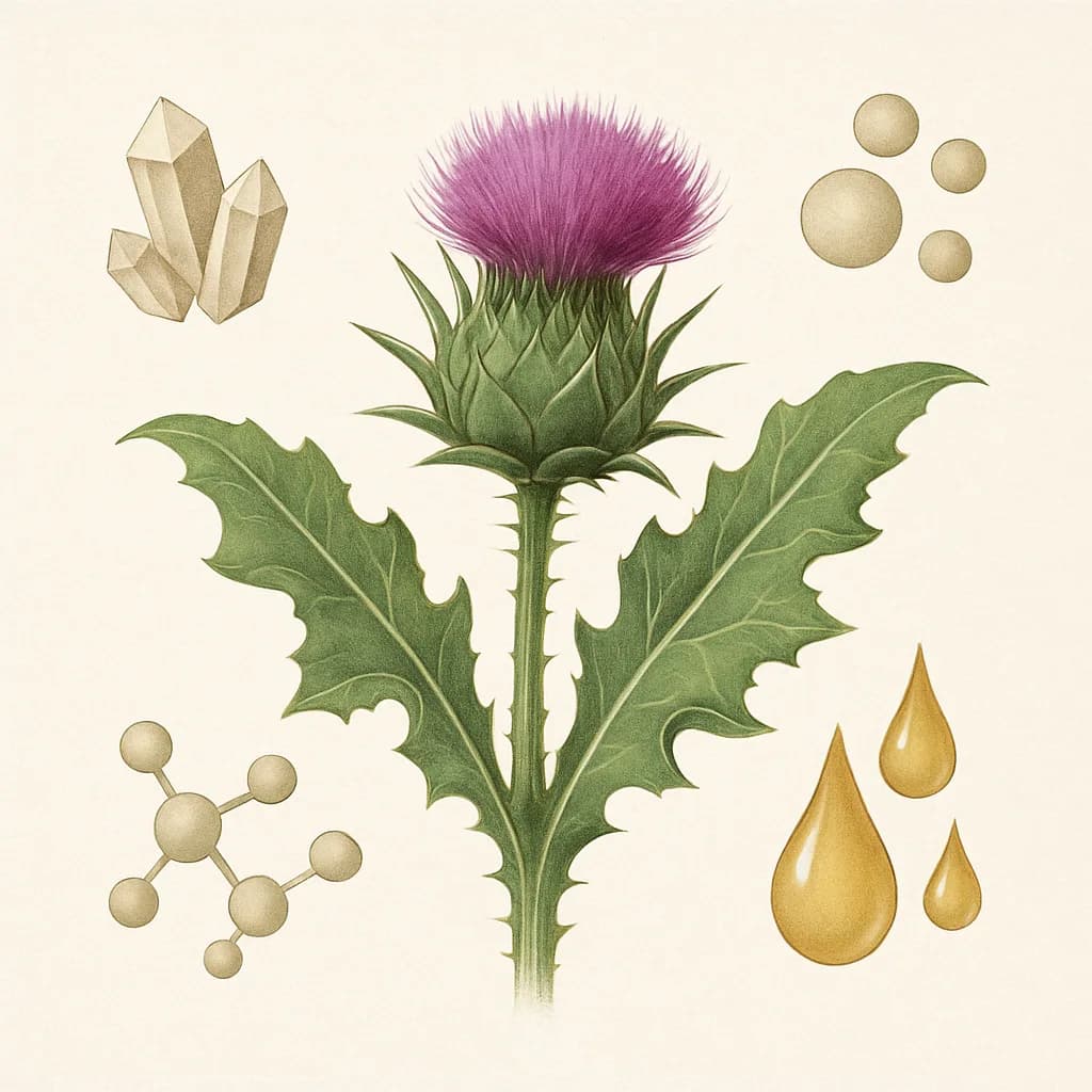 Illustrazione editoriale di Cardo Mariano (Silimarina), categoria botanico