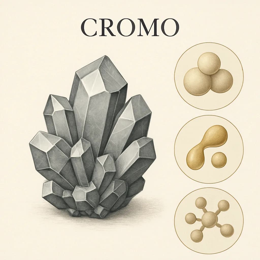Illustrazione editoriale di Cromo, categoria minerale