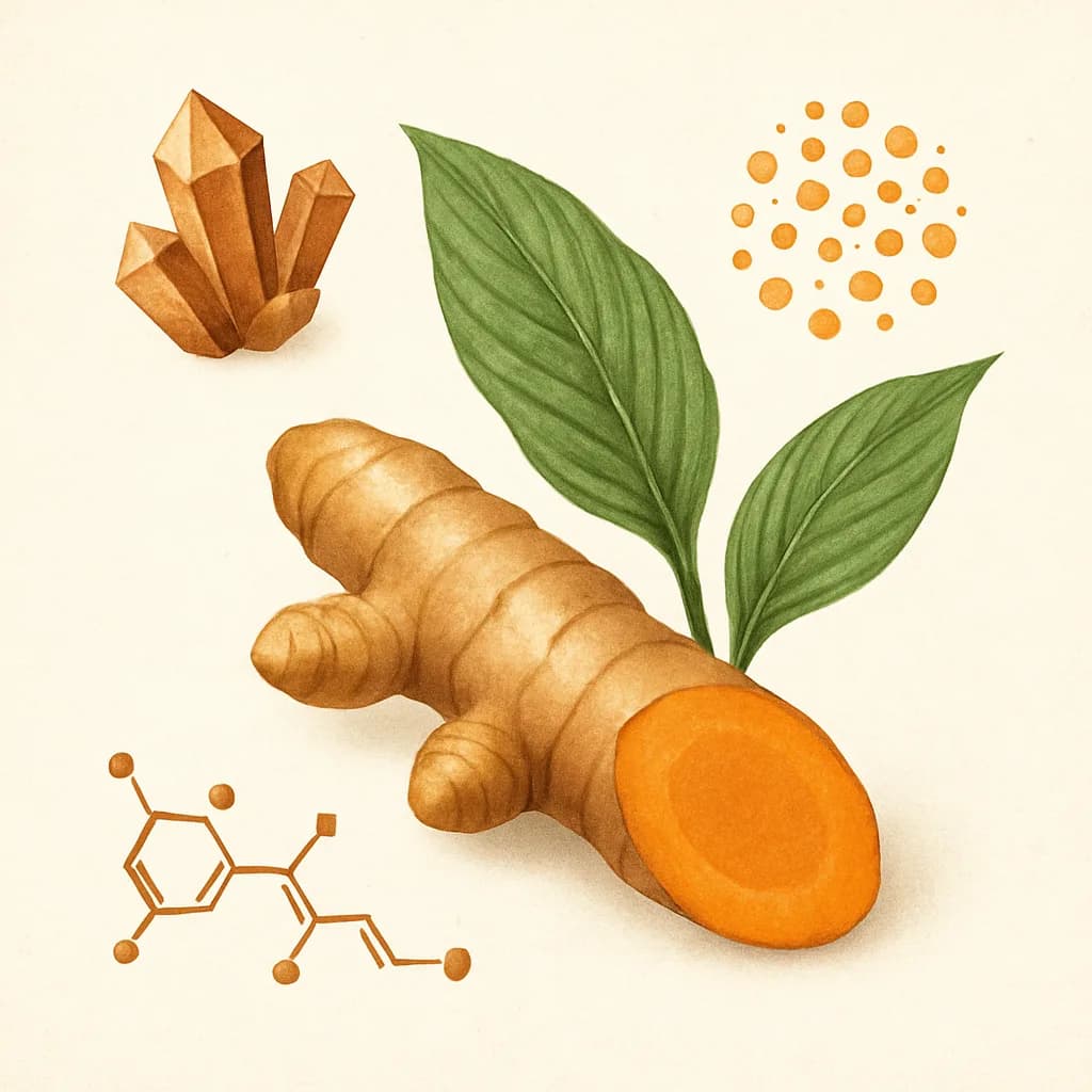 Illustrazione editoriale di Curcumina (Curcuma longa), categoria botanico