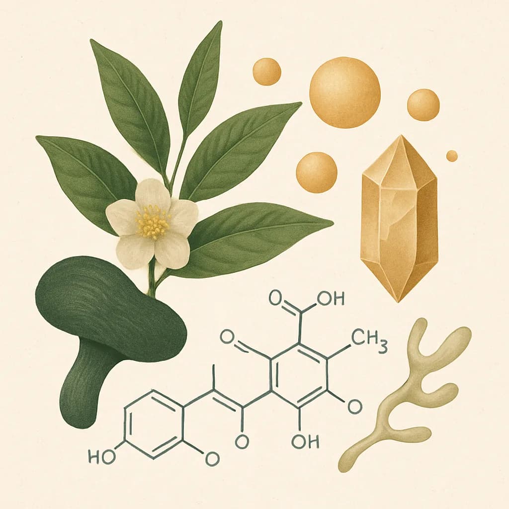 Illustrazione editoriale di EGCG (Epigallocatechina gallato), categoria antiossidante
