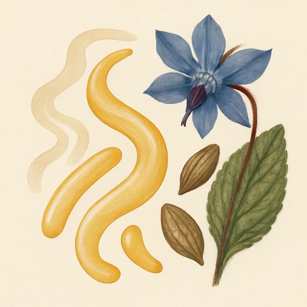 Illustrazione editoriale di GLA (Acido Gamma-Linolenico), categoria acidi grassi