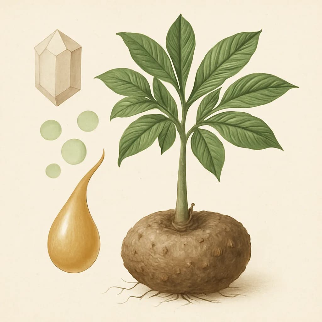 Illustrazione editoriale di Glucomannano (Konjac / Konjakurzel), categoria botanico