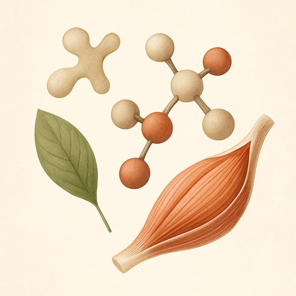 Illustrazione editoriale di HMB (β-idrossi-β-metilbutirrato), categoria amminoacido