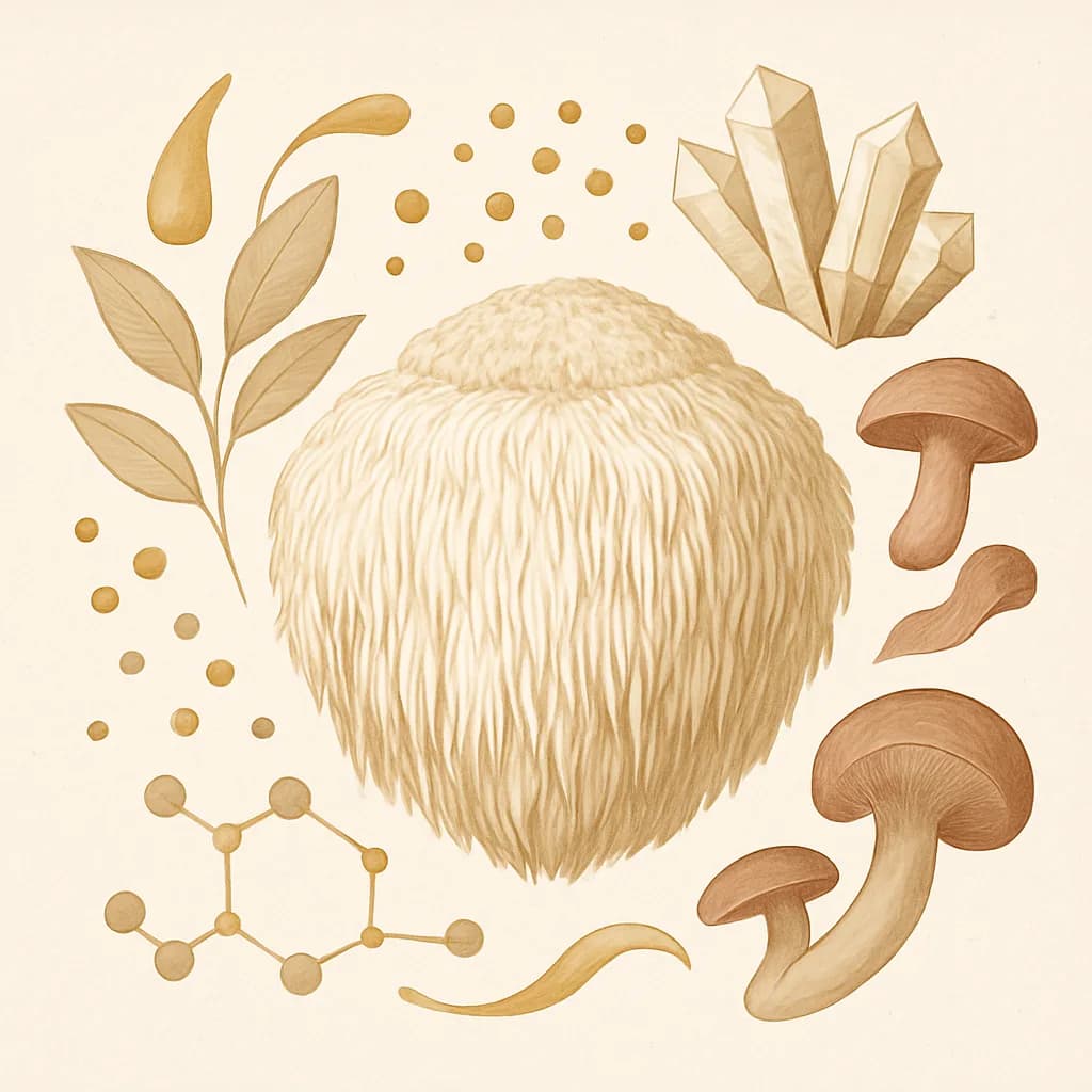 Illustrazione editoriale di Lion's Mane (Hericium erinaceus), categoria fungo medicinale