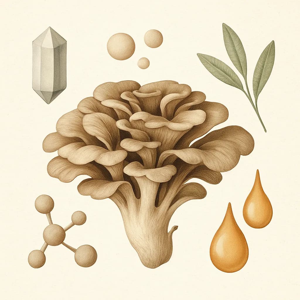 Illustrazione editoriale di Maitake (Grifola frondosa), categoria fungo medicinale
