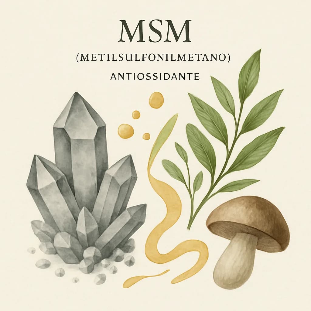 Illustrazione editoriale di MSM (Metilsulfonilmetano), categoria antiossidante