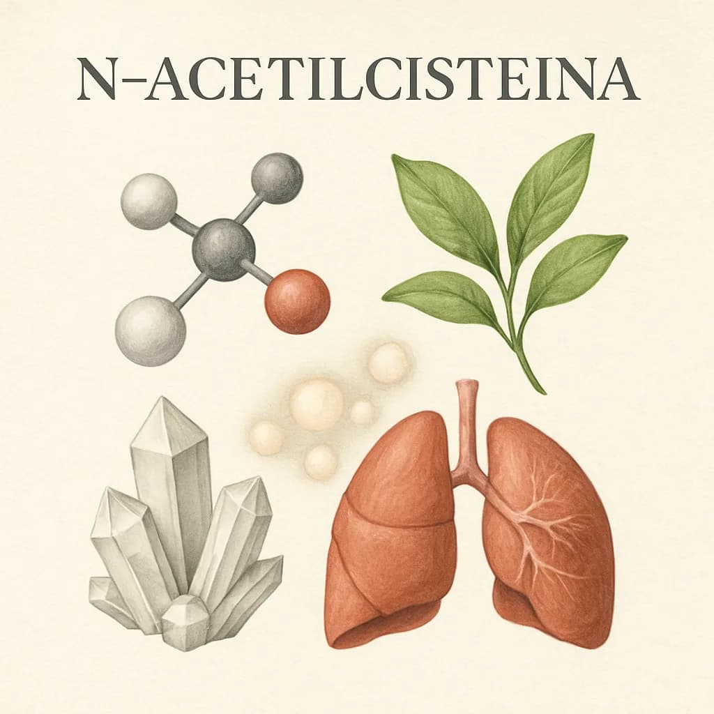 Illustrazione editoriale di N-Acetilcisteina (NAC), categoria amminoacido