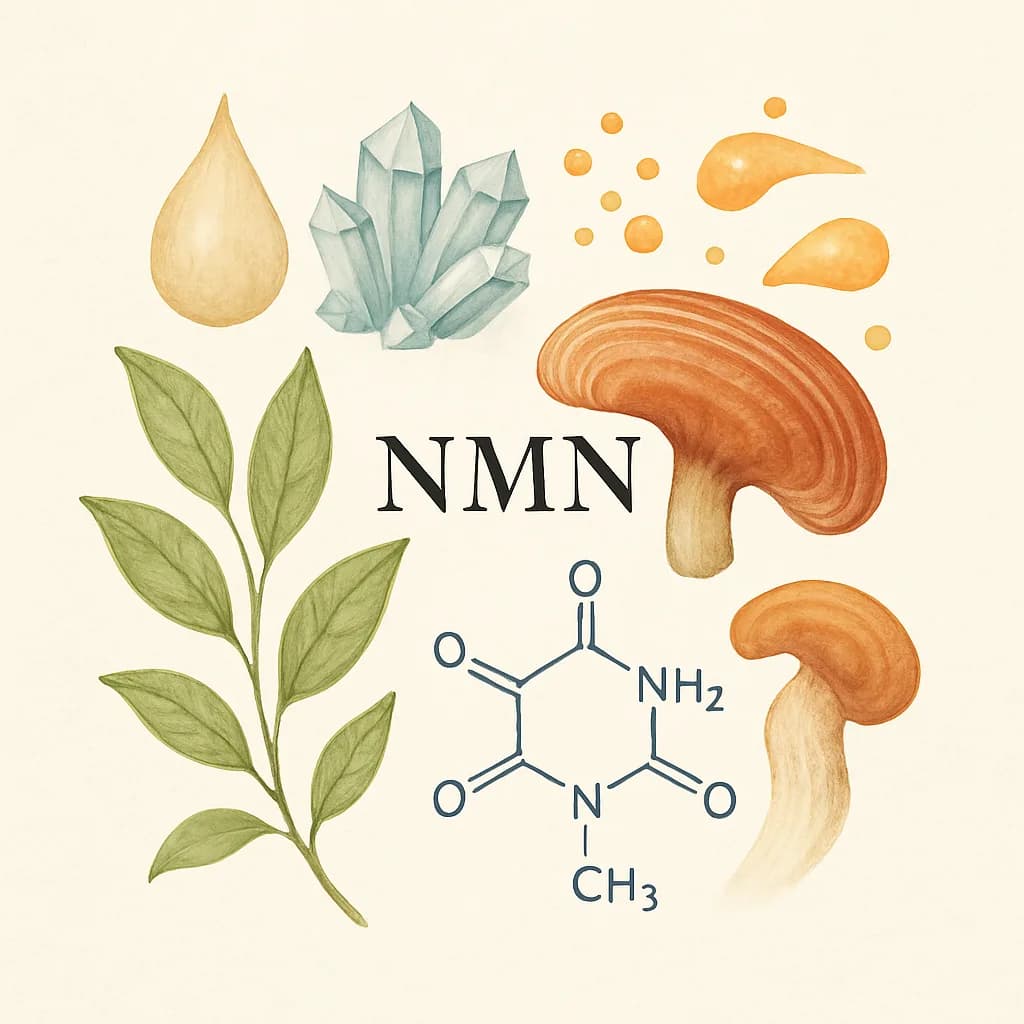 Illustrazione editoriale di NMN (Nicotinamide Mononucleotide), categoria longevità