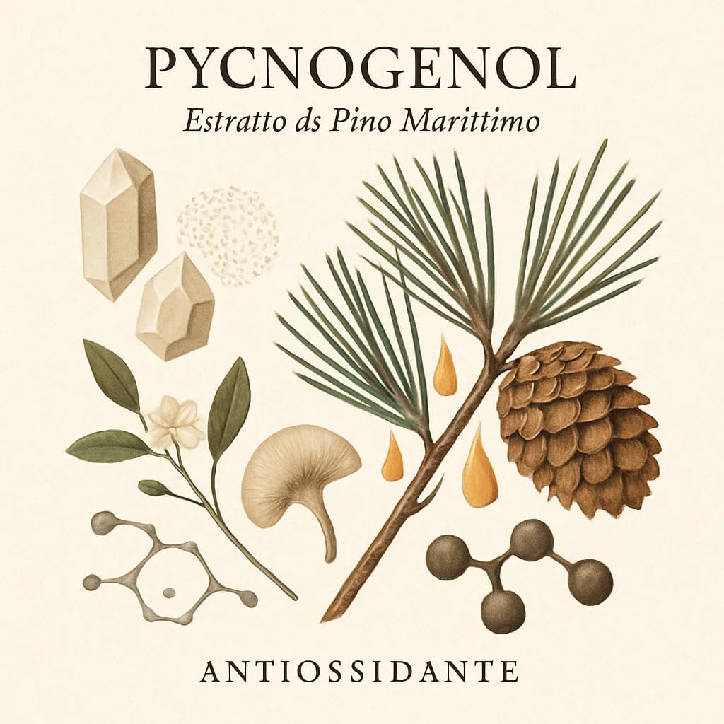 Illustrazione editoriale di Pycnogenol (Estratto di Pino Marittimo), categoria antiossidante