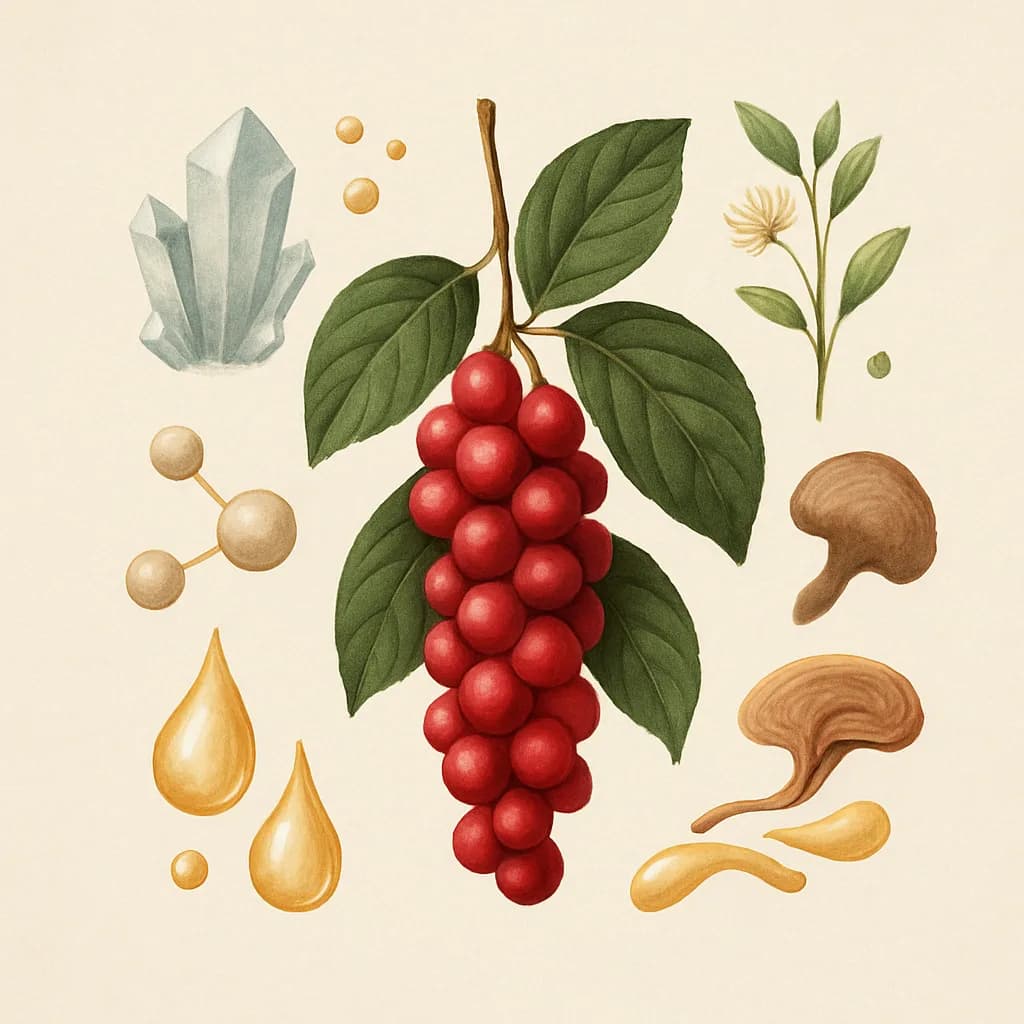 Illustrazione editoriale di Schisandra (Schisandra chinensis), categoria adattogeno