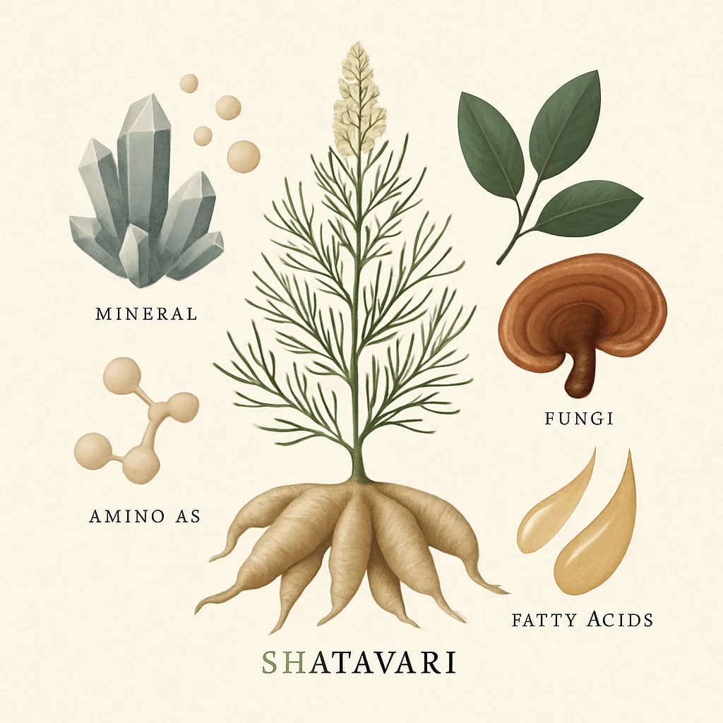 Illustrazione editoriale di Shatavari (Asparagus racemosus), categoria adattogeno