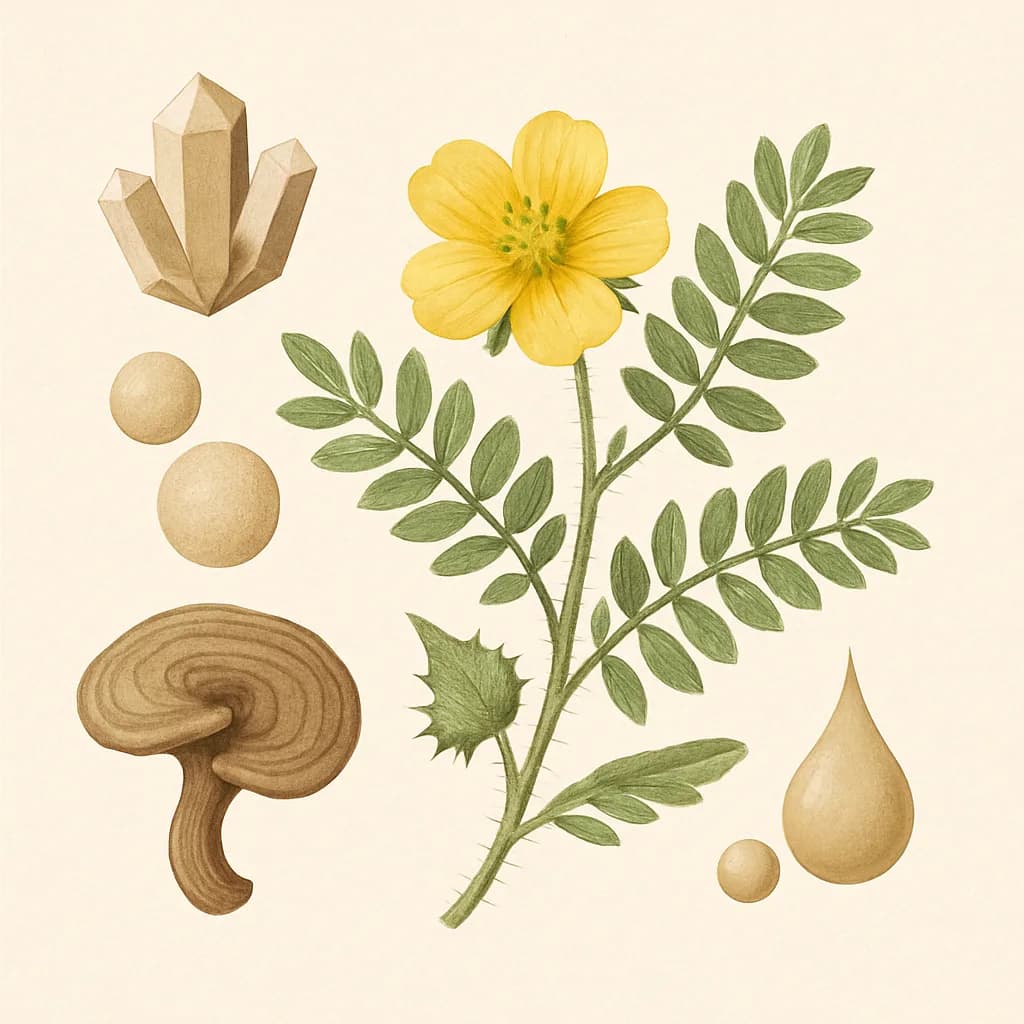Illustrazione editoriale di Tribulus Terrestris, categoria botanico