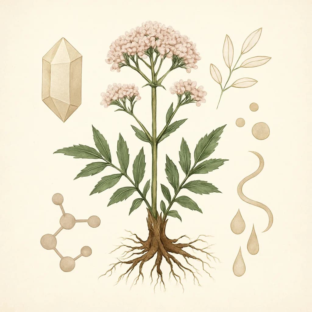 Illustrazione editoriale di Valeriana (Valeriana officinalis), categoria botanico
