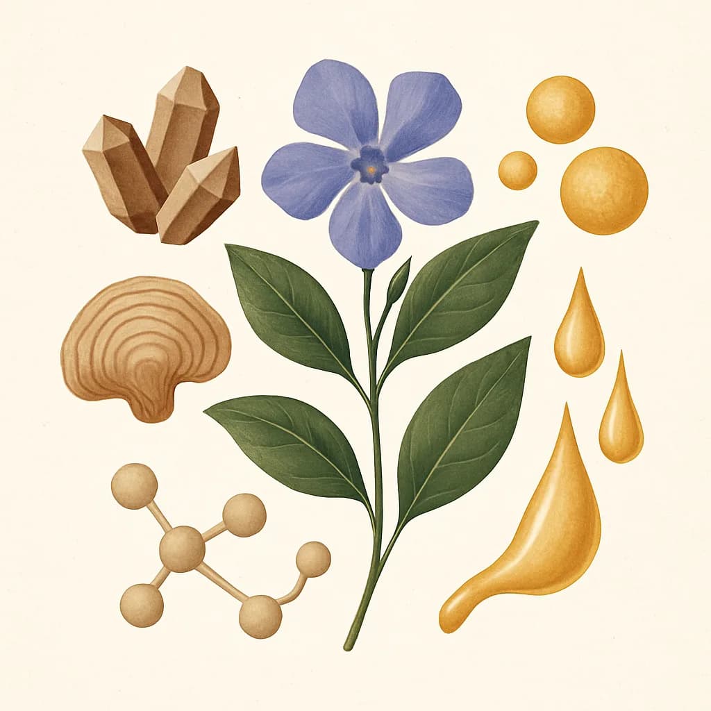 Illustrazione editoriale di Vinpocetina, categoria nootropico