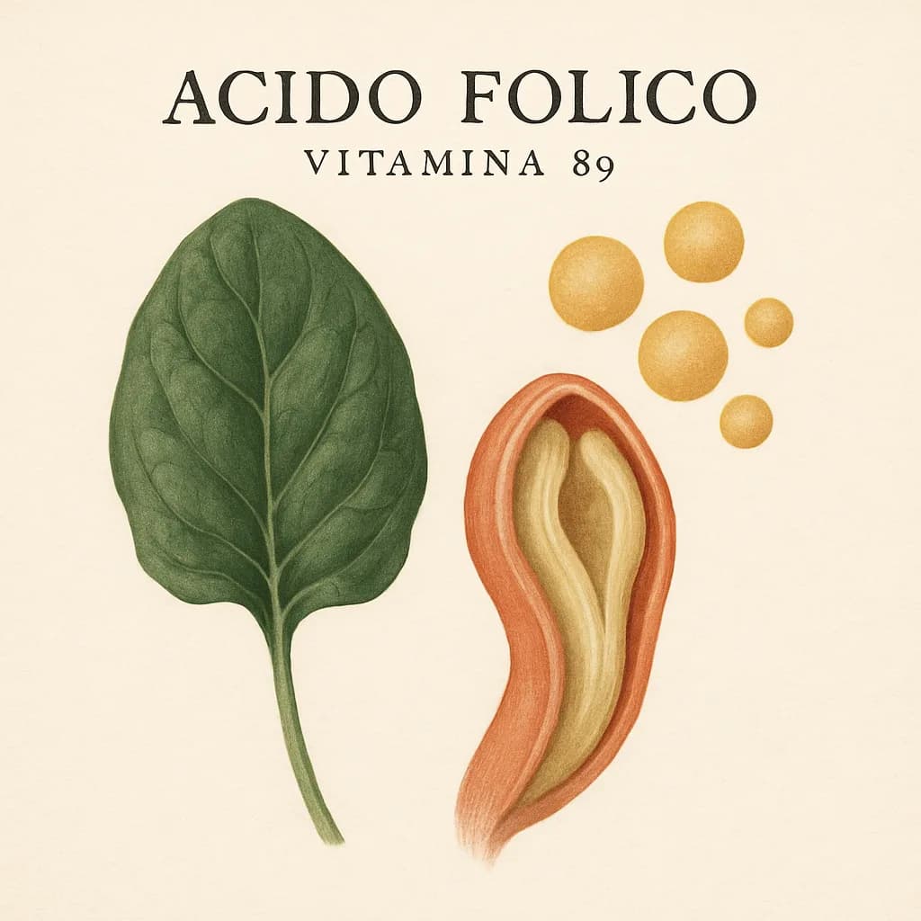 Illustrazione editoriale di Acido Folico (Vitamina B9), categoria vitamina